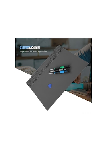 Teltree Silikon Isı Yalıtımlı Telefon Bilgisayar Tamir Platformu 350x250mm Depolama Bölmeli Gri