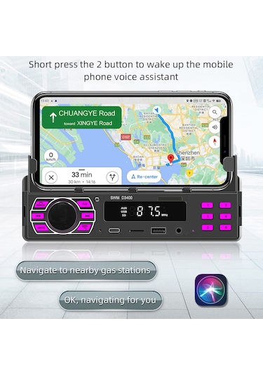 Teltree Araç Bt Oynatıcı, Uzak Kumanda İle Uçaklı Telefon Tutucu, Fm Radyo, Mp3/flac Destekli, Ses Asistanı, Uygulama İle Araç Bulma, Renkli Işık, Siyah