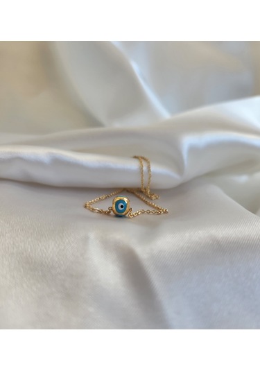 Eva Takı Altın Kaplama Zincir Nostalji Mavi Nazar Boncuklu Murano Kolye 40133368 Altın