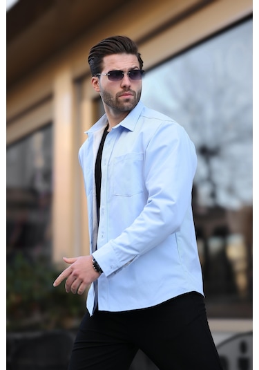 Madmext Mavi İçi Polarlı Erkek Gömlek E6759 Mavi