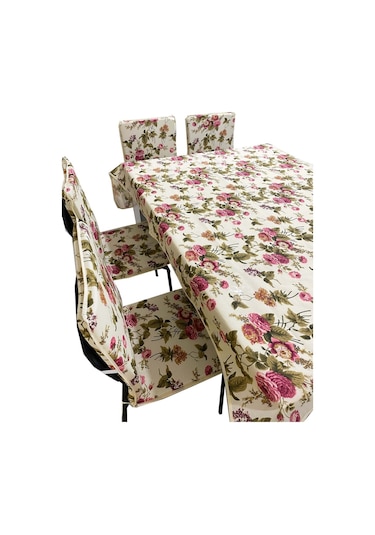Masa Örtüsü Takımı Ve Sandalye Minderi 6 Adet(Ingiliz Gülü) (524834687)