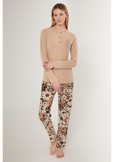 Arnetta Kadın Krem Uzun Kol Pijama Takımı Krem
