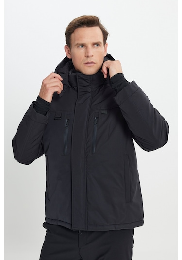 AC&Co / Altınyıldız Classics Erkek Standart Fit Normal Kesim Kapüşonlu Mont Siyah