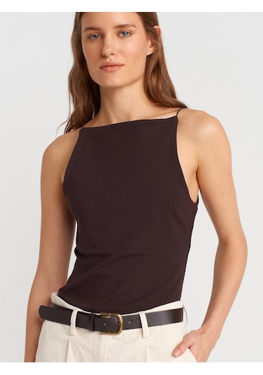 Dilvin 21020 Halter Yaka Top-koyu Kahve Koyu Kahve