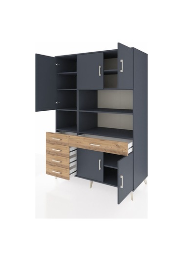 Kronos Dolap 9 Raflı 5 Çekmeceli 5 Kapaklı 132x59x195 Antrasit-antrasit/çam Antrasıt/atlas Çam