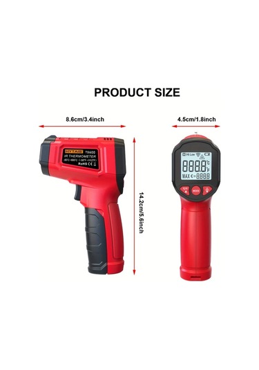 Boatshop1 Hytaıs Ts600 Kızılötesi Termometre Tabancası Yüksek Hassasiyetli -58 F İla 1112 F Red