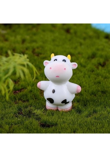 İnek Heykelcik Çevre Dostu Zanaat Heykeli Göz Alıcı Reçine Minyatür İnek Ev İçin 2