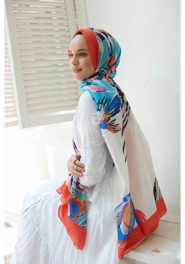 Şal Evi Şalevi Fresh Pamuklu Soft Şal - Turuncu - Mavi 10-1