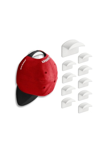 Geeksen 10'lu Yapışkanlı Şapka Askısı Seti - Duvar Montajlı, Matkap Gerektirmeyen, 3m Yapışkanlı, Şık Ve Dayanıklı Beyaz