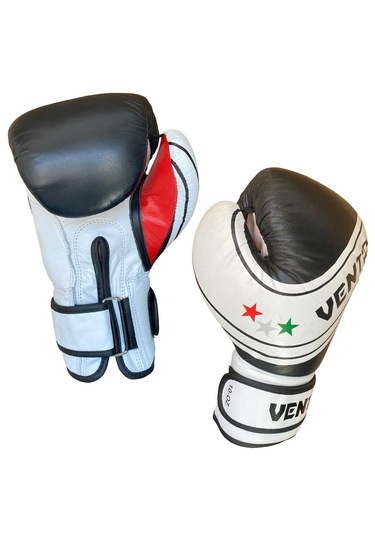 Vento Fury Hakiki Deri Boks Ve Kick Boks Eldiveni Siyah Beyaz Siyah - Beyaz