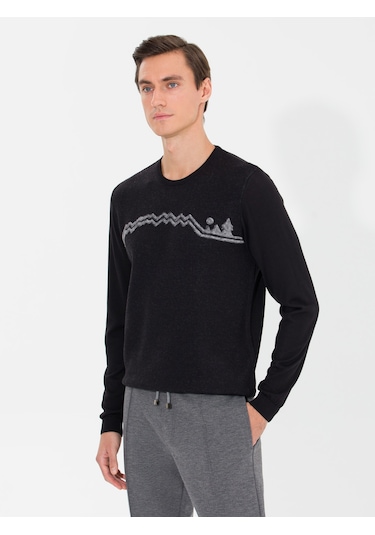 Cacharel Siyah Slim Fit Bisiklet Yaka Triko Kazak