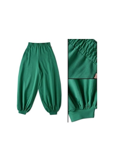 Kız Çocuk Paçası Lastikli Yüksek Bel Salaş Kalıp Eşofman Alt-12457-yeşil Yeşil