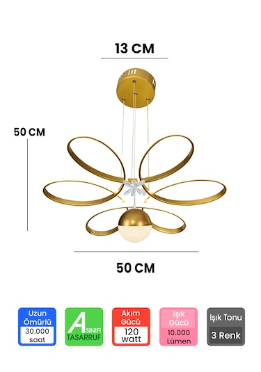 Ransom 3 Renk Toplu Kelebekli Kumandalı Papatya Salon Led Avize Mat Gold
