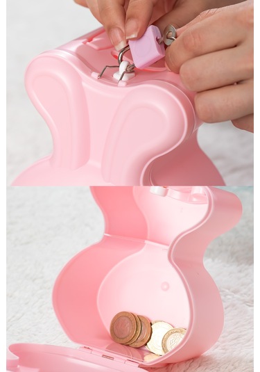 Porsima 041 Pvc Anahtarlı Kilitli Gülenyüz Kumbara Pembe 12,5x15,5cm