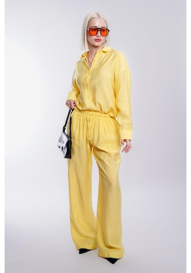 Madmext Sarı Basic Kadın Gömlek Pantolon İkili Takım Mg2352 Sarı