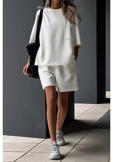 Madmext Beyaz Kısa Kollu Şort Takım Mg1981-beyaz Beyaz