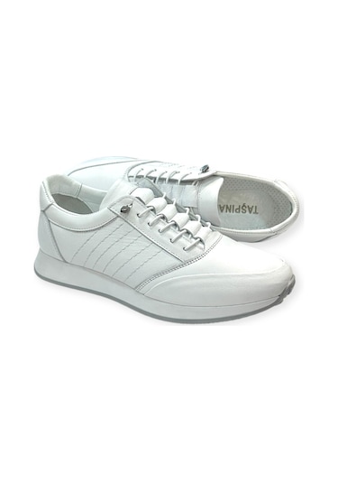 Taşpınar %100 Deri Ortopedik Erkek Günlük Yazlık Akıllı Bağcıklı Ayakkabı 40-44 Beyaz