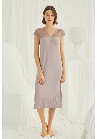 Monamise Kadın Vizon Kısa Kollu Gecelik 18436 Vizon