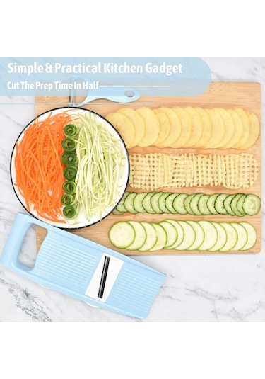 Mutfak İçin 5'i 1 Arada Mandolin Dilimleyici, Patates Cipsi İçin Çok Bıçaklı Sebze Doğrayıcı, Sebze Doğrayıcı, Mavi Diğer