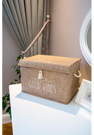 2 Adet Keçe Kapaklı Çok Amaçlı Mini Kutu Bej 35x24x24 cm Bej