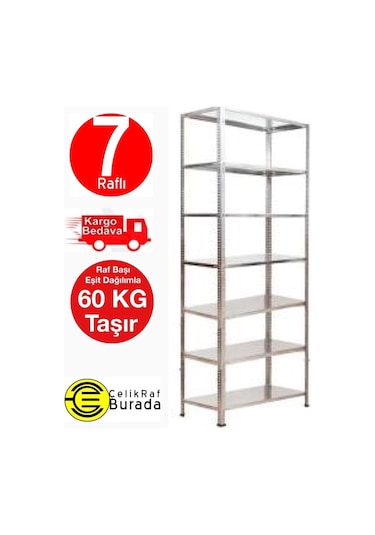 Açıkmağazam Galvanizraf 7 Katlı Çelik Galvaniz Raf Arşiv Depo Kiler Rafı