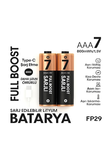 Type-c Şarjlı 800mwh 1.5v Şarj Edilebilir 2'li Aaa İnce Pil - Lityum İyon Batarya