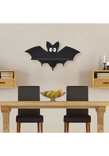 Sones Karikatür Yarasa Şekli Ahşap Duvara Monte Depolama Rafı Anahtarlık 35x17cm Beyaz
