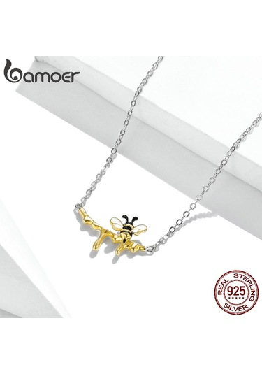 Bamoer 925 Ayar Gümüş Canlı Bumblebee Ve Tatlı Bal Kolye Parlak Emaye Kaplama Altın Zincir Kolye Kadınlar İçin Moda Takı Altın Bamoer 925 Ayar Gümüş Canlı Bumblebee Ve Tatlı Bal Kolye Parlak Emaye Kaplama Altın Zincir Kolye Kadınlar İçin Moda Takı Altın