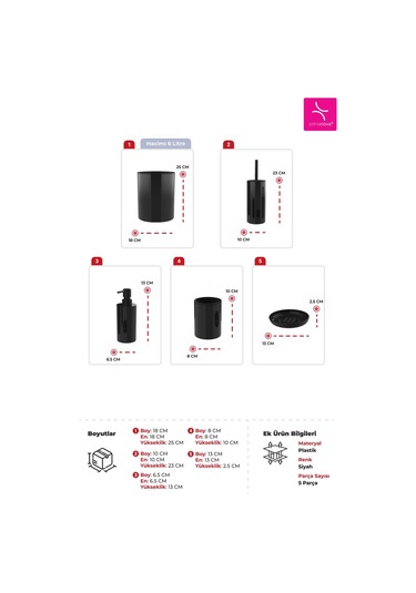 Prima Nova Flores 5'li Banyo Seti - Siyah Siyah