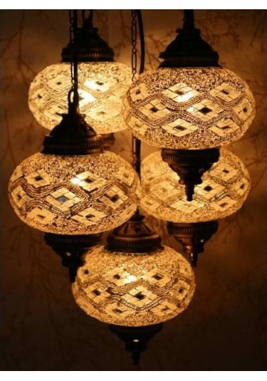 Dekoratif MOZAİK LAMBA OSMANLI LAMBA OTANTİK LAMBA MOZAİK AVİZE 5Lİ v1