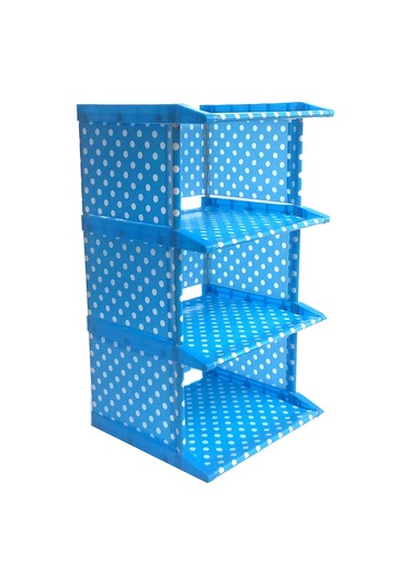 Padalink Mutfak, Oturma Odası, Yatak Odası İçin 3 Bölmeli Mavi Organize Dolap - Noktalı Kumaş Ve Alüminyum Malzemeyle Ev Gereçleri, Ayakkabı Depolama Mavi