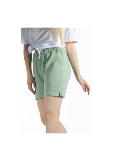 Kadın Mint Yeşili Basic Regular Fit Kısa Örme Bermuda Şort Mint Yeşil