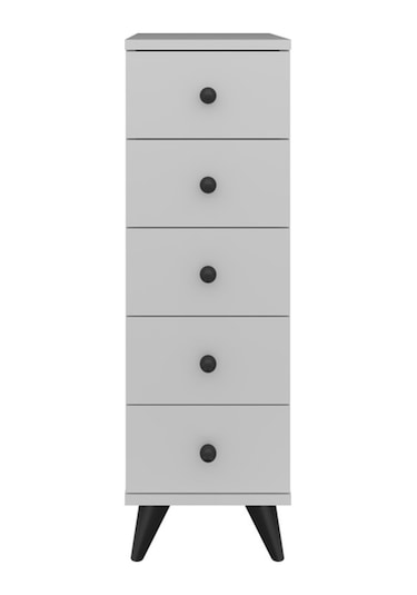 Simple Komodin 5 Çekmeceli 30x44x96 Beyaz Beyaz