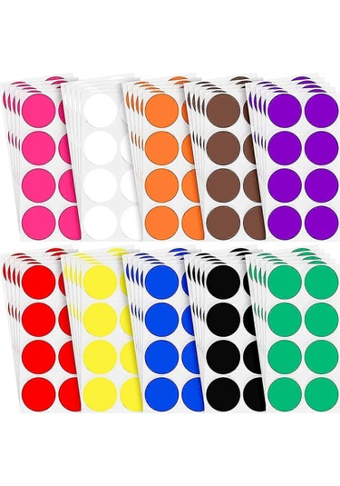 2 İnç Yuvarlak Renkli Kodlama Etiketleri 10 Çeşitli Renk Daire Nokta Etiketleri Kendinden Yapışkanlı Renkli Düz C Çok Renkli