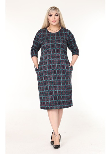 Çift Cepli Kışlık Büyük Beden Esnek Elbise 1a-2633 Desenli