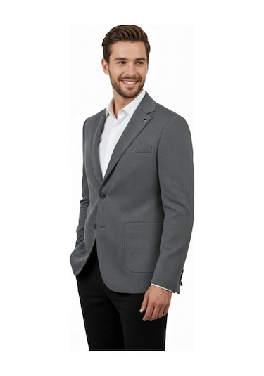 Erkek Tek Spor Ceket Çift Yırtmaçlı Bgl-st04979 Gri