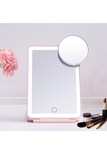 Valkyrie Katlanabilir Led Işıklı Makyaj Aynası Pembe