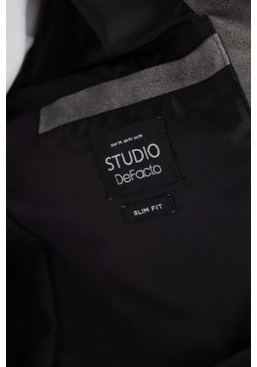 Defacto Slim Fit Dar Kesim Kolej Yaka Fermuarlı Cepli Astarlı Mevsimlik Hafif İnce Suni Deri Mont Ceket C6971AX24AUAR167 Antrasit