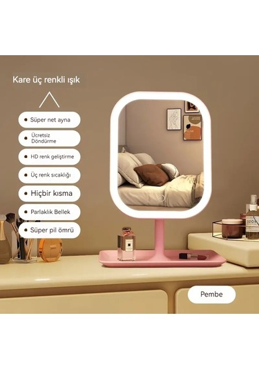 Led Akıllı Makyaj Aynası Işık Kız Yatak Odası Makyaj Masası Makyaj Aynası Masaüstü Makyaj Aynası Altın