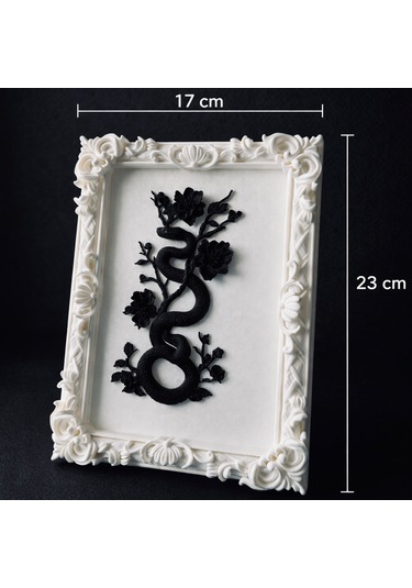 Eterna Yılan & Çiçek Rölyef Beyaz Tablo Varaklı Çerçeve 170mm X230mm