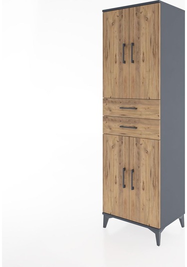 Hyperion Dolap 4 Raflı Tek Çekmeceli 4 Kapaklı 60x44x195 Antrasit-çam Antrasit