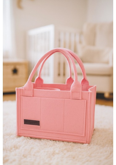 Yunusoğlu Home Anne Bebek Keçe Bakım Çantası Yenidoğan İçin Organizer Düzenleyici Çok Amaçlı Pembe