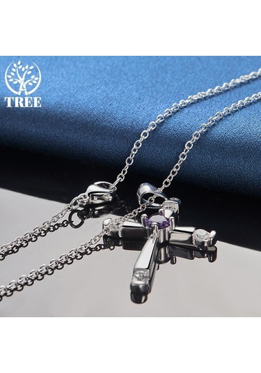 925 Ayar Gümüş Yuvarlak Aaa Zirkon Çapraz Kolye Kolye Takı