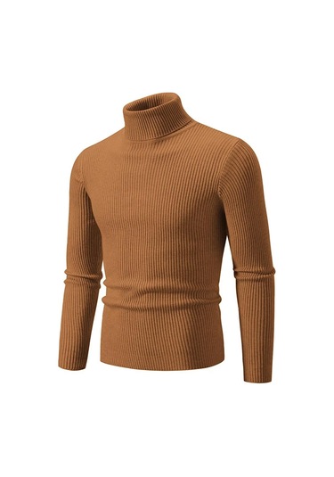 Sonbahar Kış Balıkçı Yaka Kazak Erkekler Sıcak Örme Düz Renk Kazaklar Erkek Slim Fit Rahat Balıkçı Yaka Triko Erkek Kazak Kahverengi