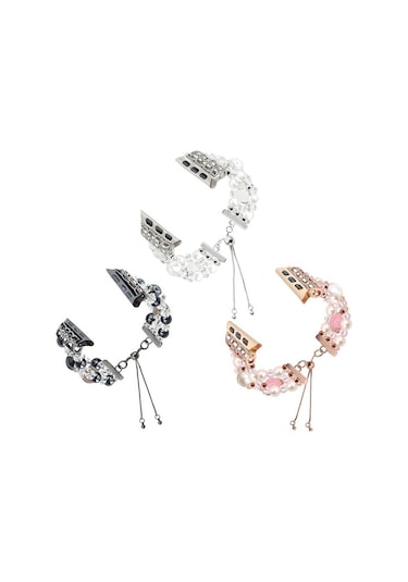 iOS Uyumlu Watch Serisi 8 41mm Boncuklu Oniks Geri Çekilebilir Zincir İzleme Bandı