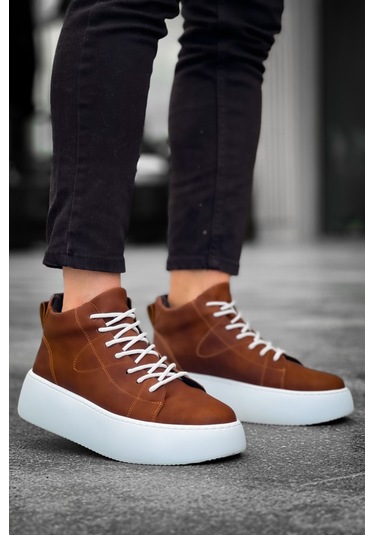 Le10 Bağcıklı Erkek Yüksek Taban Taba Cilt Spor Bot Taba