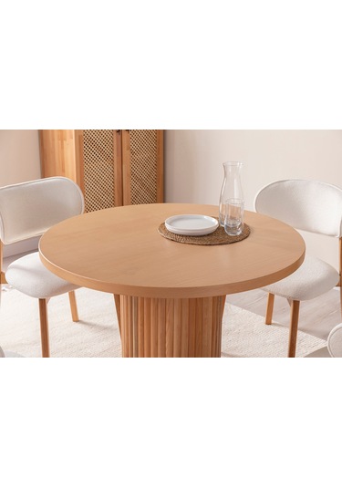 Boho İskandinav Natural Ahşap Masa Sandalye Takımı 90x90 Natural