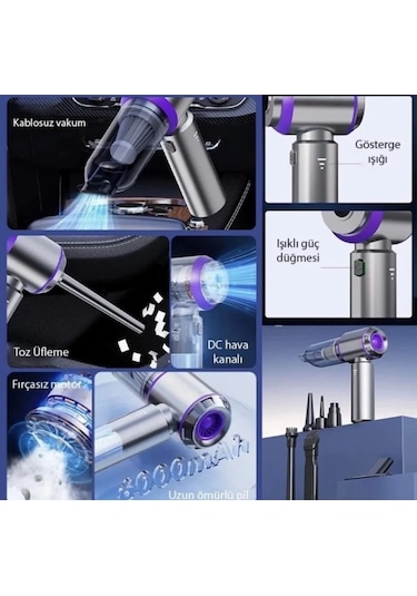 Harvox Araç İçi Kablosuz Şarjlı Mini Süpürge Ve Üfleme Fan