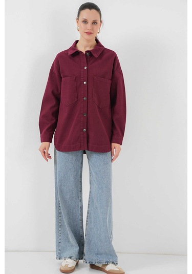 Gabria Çift Cep Gabardin Ceket Bordo