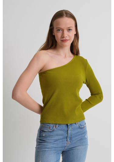 Alexandergardı Fitilli Tek Kol Detaylı Kadın Bluz haki